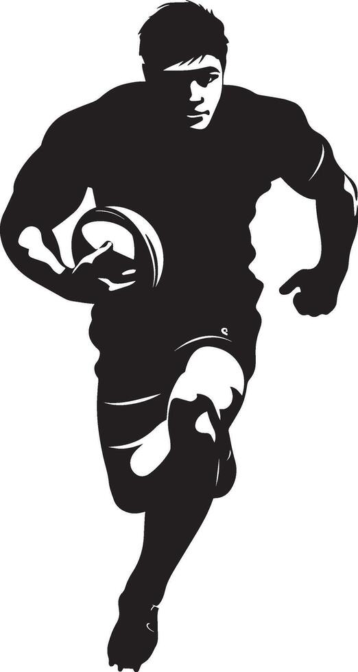 Ball Carrying Run Rugby player sprinting, tightly holding the ball, black silhouette. vector