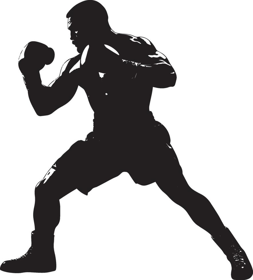 Knee Recovery Boxer kneeling down after a strong hit, silhouette art. vector