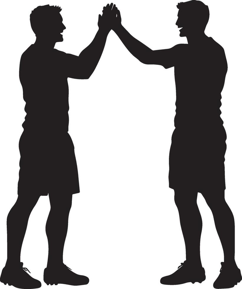 Celebratory High Five Two players giving a high five after a successful play, full-length silhouette . vector