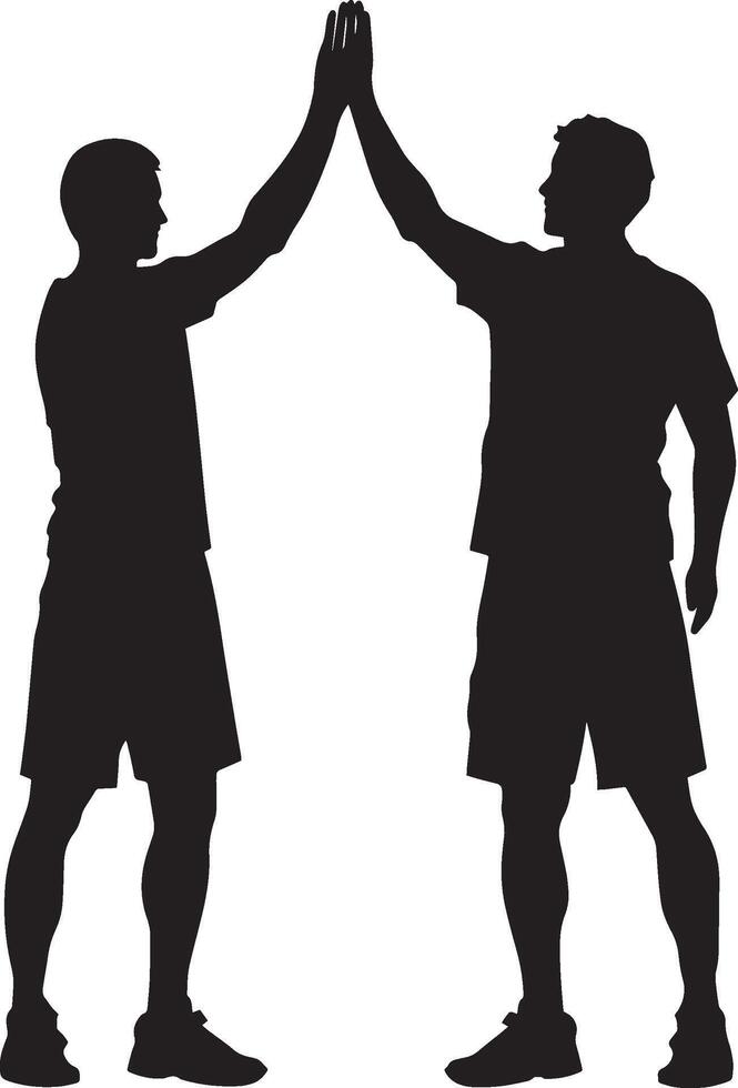 Sports Triumph Players sharing a high five after a play, full-body silhouette. vector