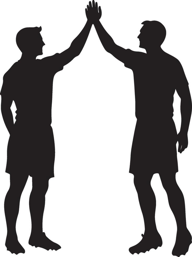 High Five Moment Two teammates celebrating with a high five, silhouette illustration. vector