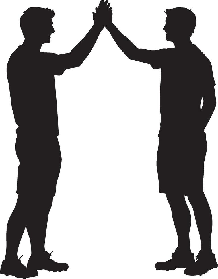 Team Victory Players high-fiving after a successful move, black silhouette. vector