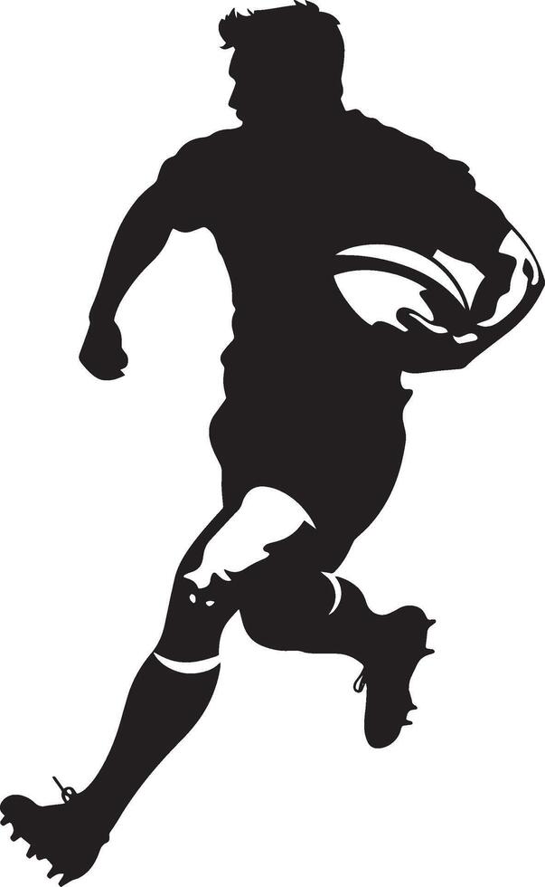 Evading Defender Rugby player executing a side step, black silhouette. vector