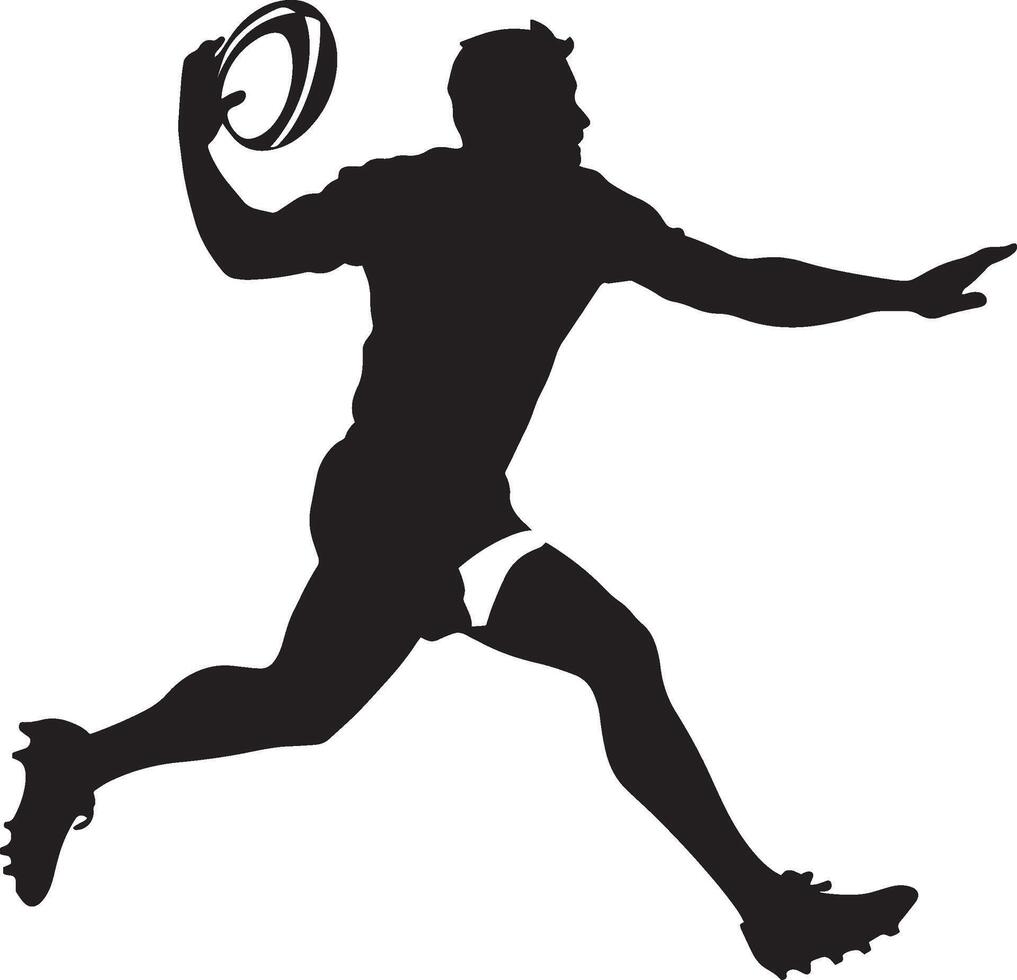 Passing A rugby player with one arm extended, passing the ball to a teammate with a side pass. full length silhouette black illustration vector