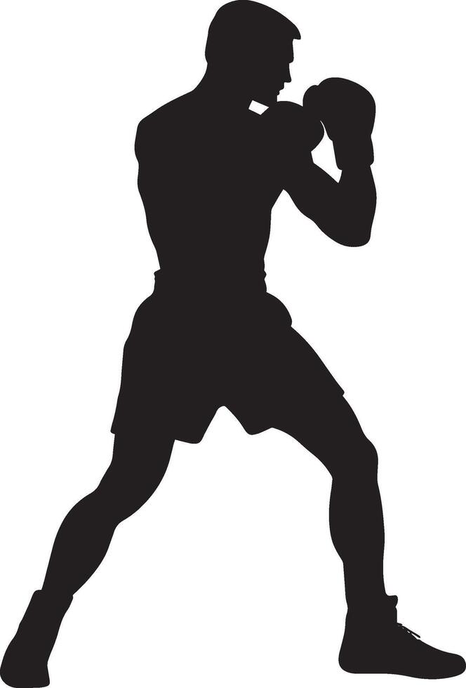 Defensive Sidestep Boxer moving laterally to avoid attack, keeping guard, black art. vector