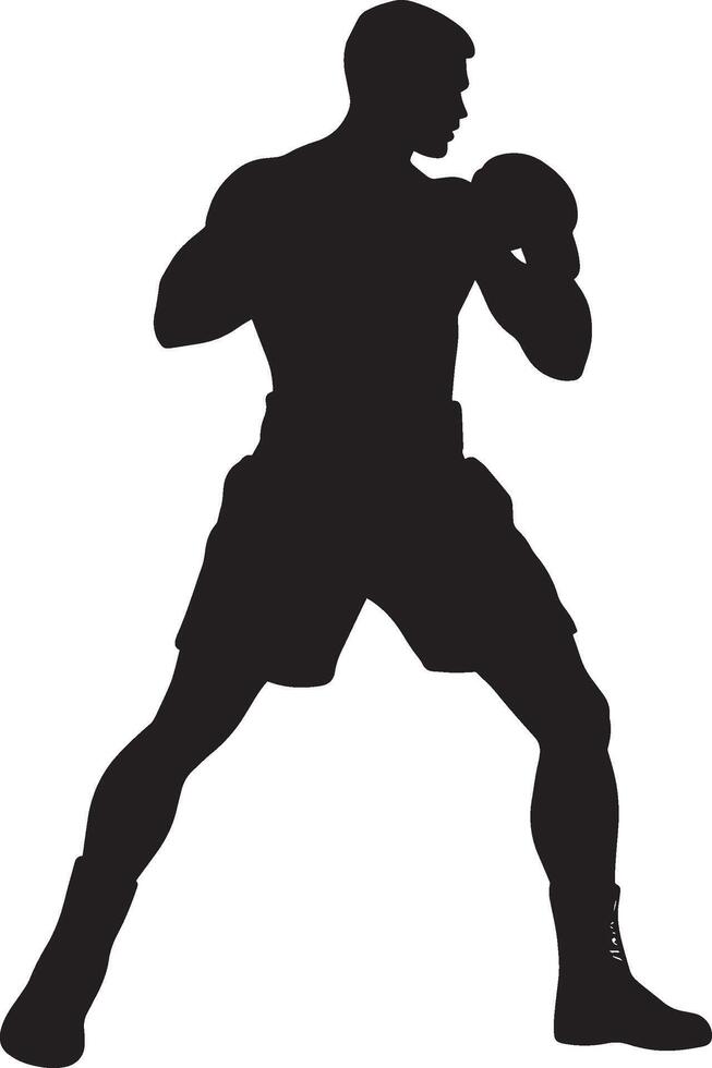 Evading Attack Boxer shifting sideways, staying in guard, silhouette illustration. vector