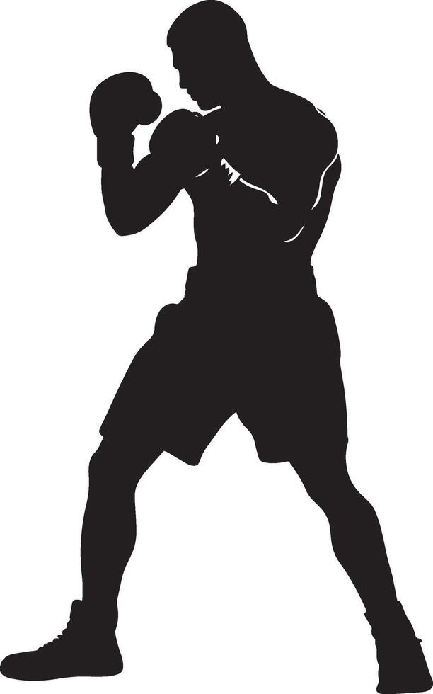 Guarded Backstep Boxer moving backward with guard up, full-body silhouette. vector