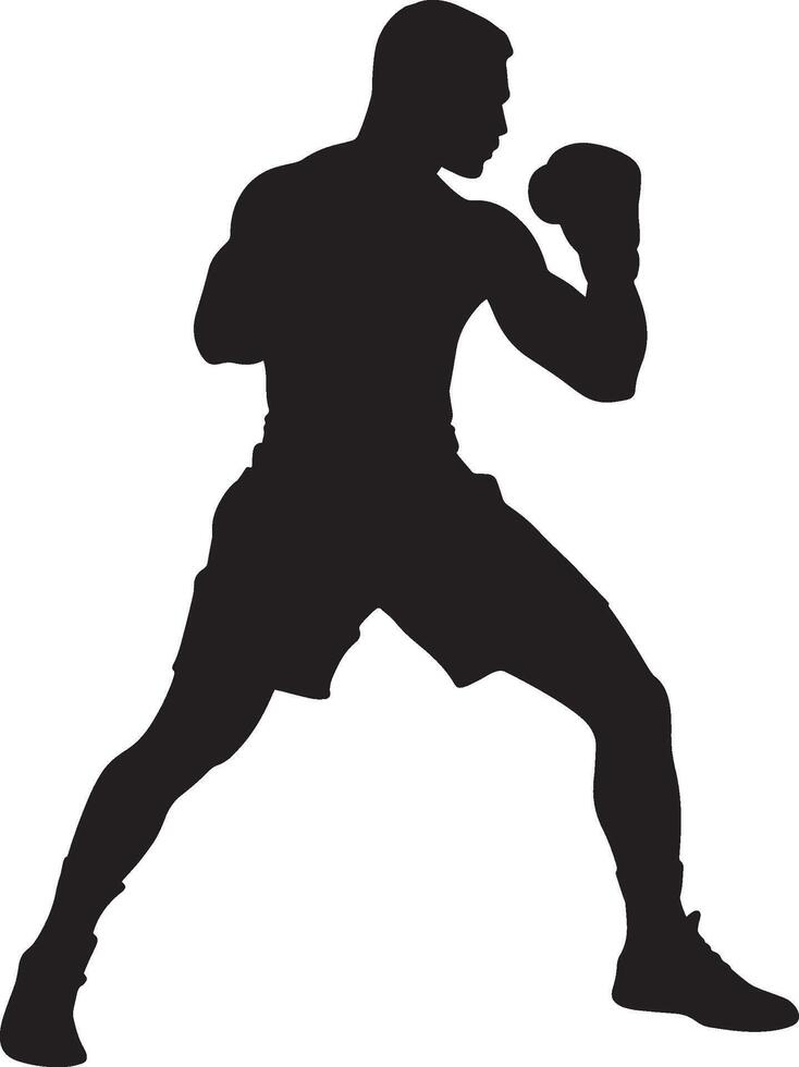 Strategic Backpedal Boxer retreating while keeping guard intact, black art. vector