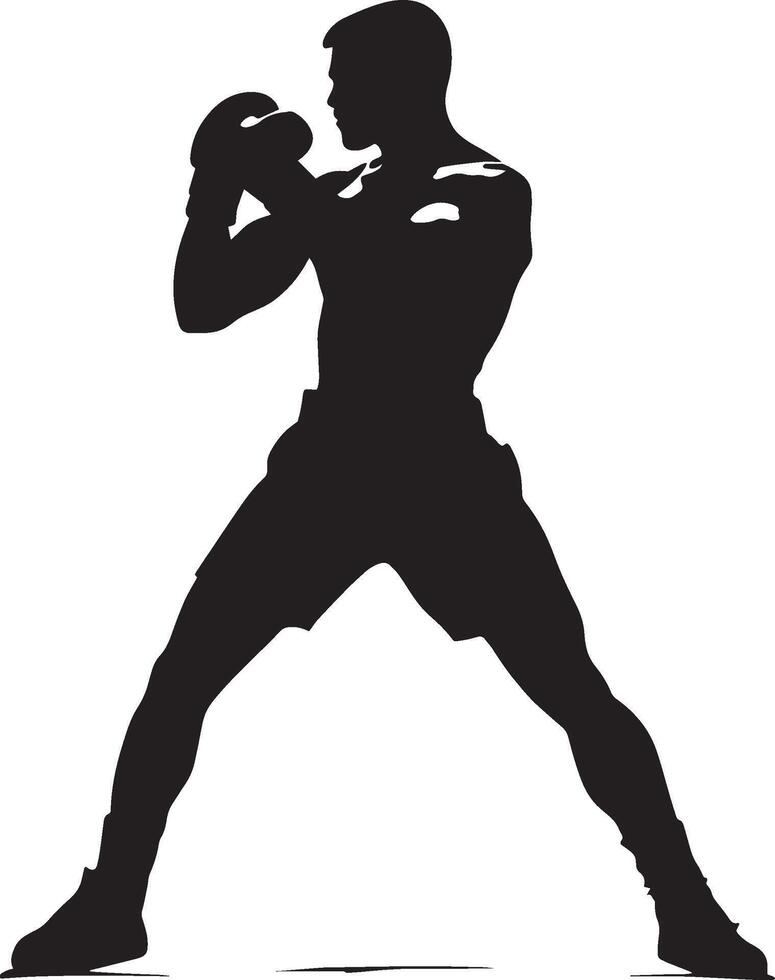 Lateral Move Boxer sidestepping to avoid an attack, keeping stance, black silhouette. vector