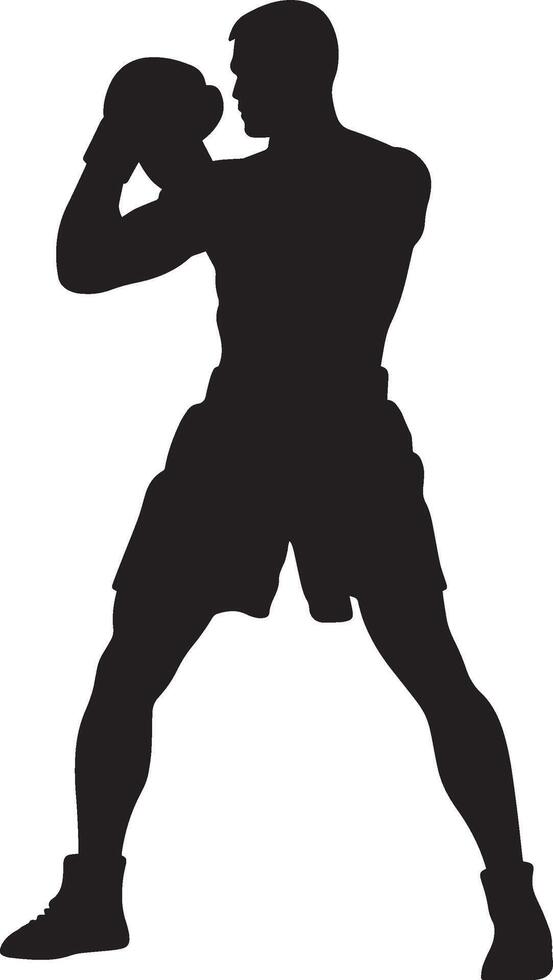 Punch Defense Boxer raising arms in defense, blocking an incoming strike, silhouette illustration. vector