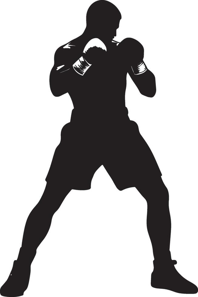 Boxing Cross Guard Boxer with fists near the chin, ready to throw a cross punch, silhouette illustration. vector