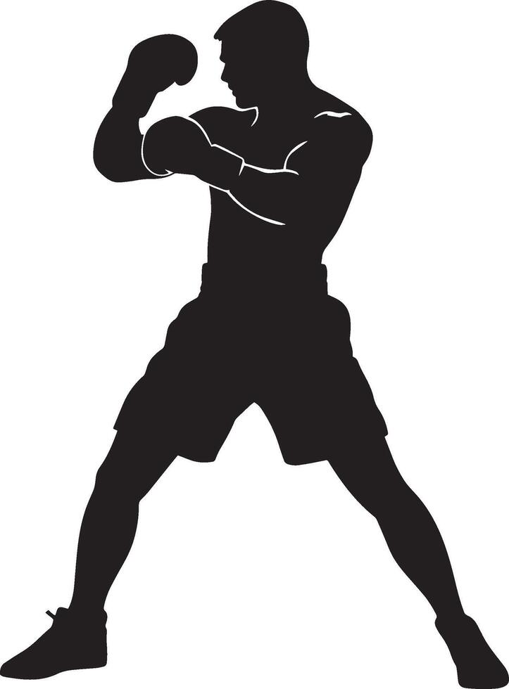 Torso Strike Boxer throwing a punch to the body, torso rotated, black silhouette. vector