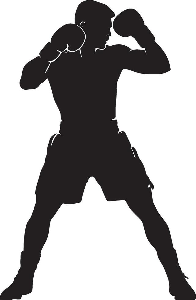 Block and Protect Boxer using arms to shield against a punch, black art. vector