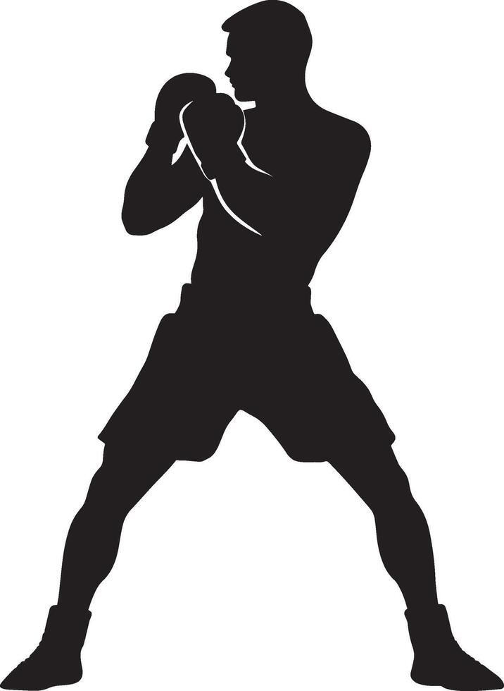 Cross Guard Stance Boxer with both fists near the face, ready for a cross punch, full-length silhouette . vector