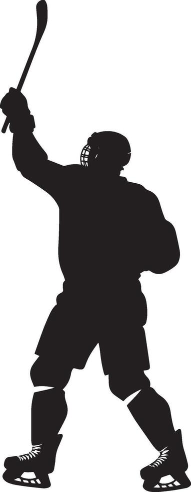 Skating Salute Player lifting their stick toward the crowd, celebrating a win, silhouette illustration. vector