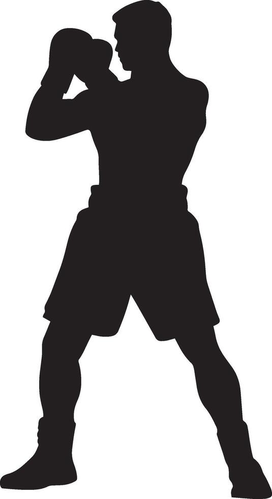 Blocking Punch Boxer raising arms to block an incoming punch, full-length silhouette . vector