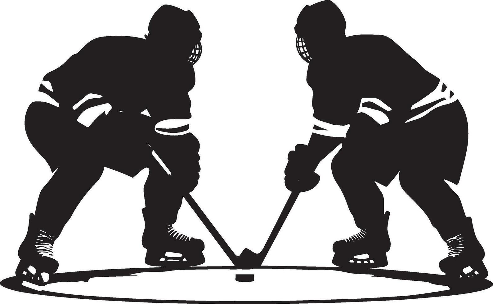 Hockey Faceoff Two players poised in the circle, ready to win the puck drop, black silhouette. vector