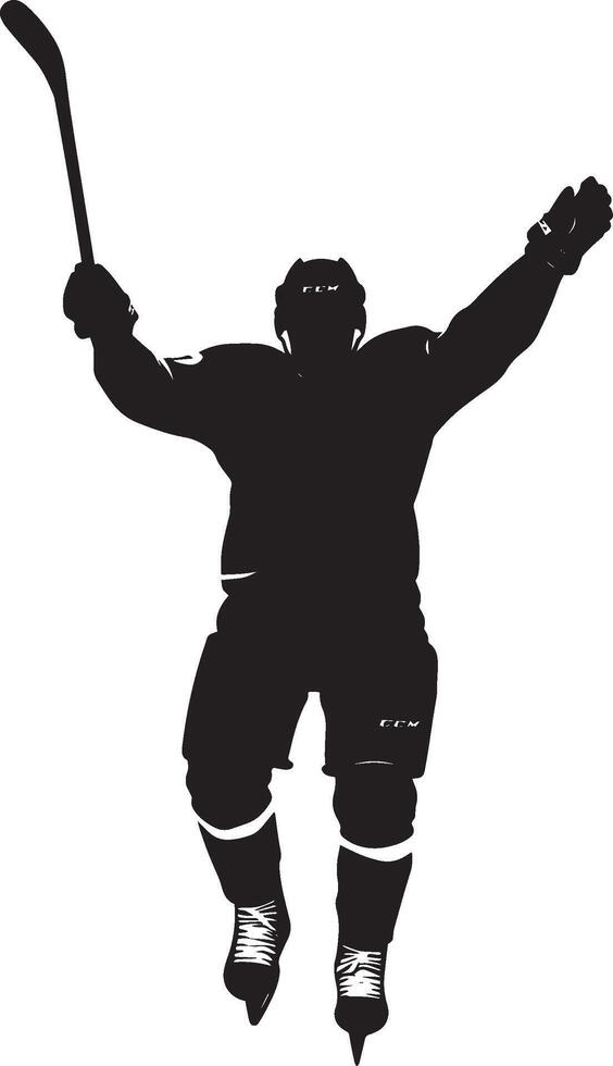 Saluting Fans Player skating toward the crowd, raising their stick in victory, full-length silhouette . vector