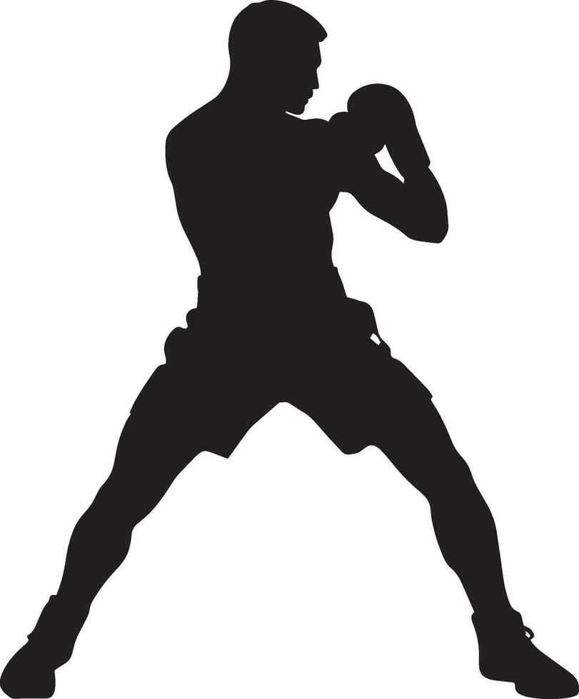 Defensive Duck Boxer lowering body and head to evade a strike, black silhouette. vector
