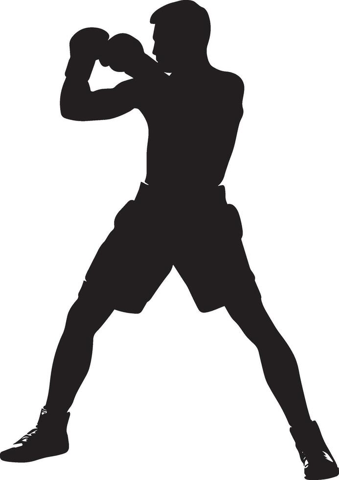 Cross Knockout Boxer throwing a rear-hand cross punch, black art. vector
