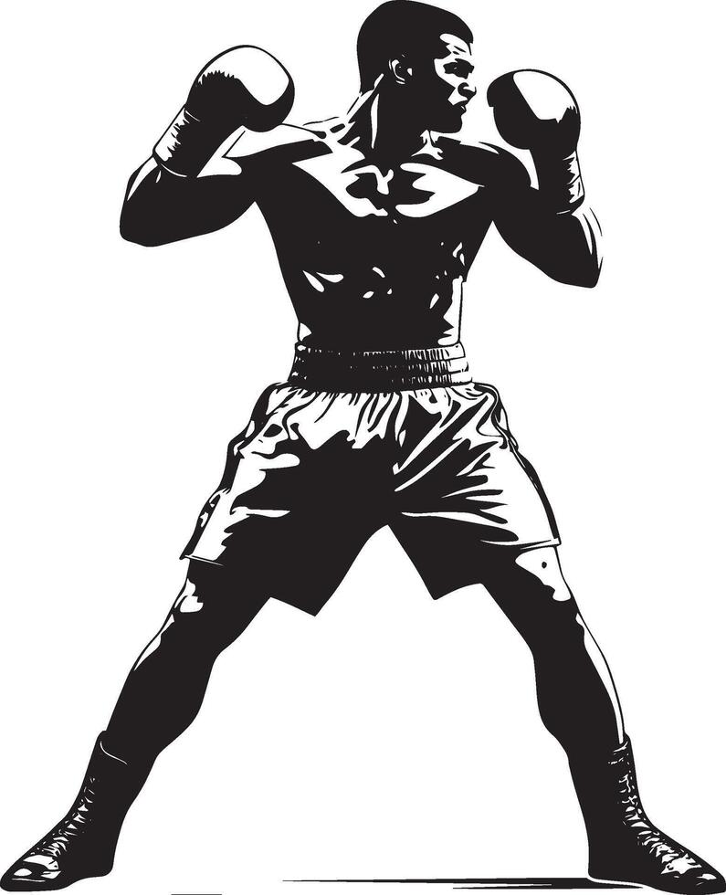 Powerful Cross Boxer landing a cross punch with the rear hand, silhouette illustration. vector