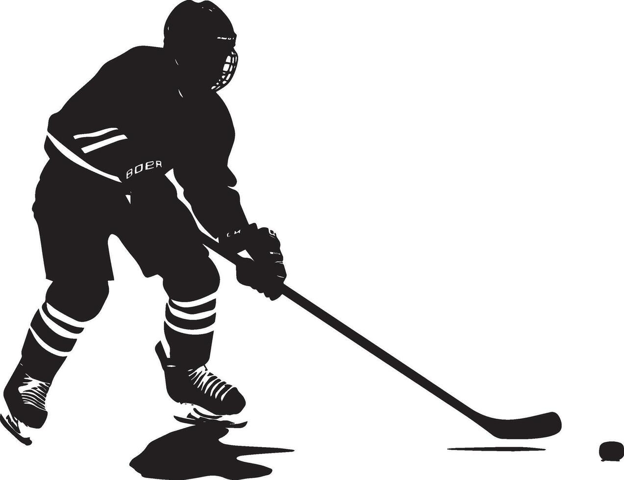 Shot Block Player diving or crouching to block an incoming puck with body or stick, eyes on the puck, full-length silhouette . vector