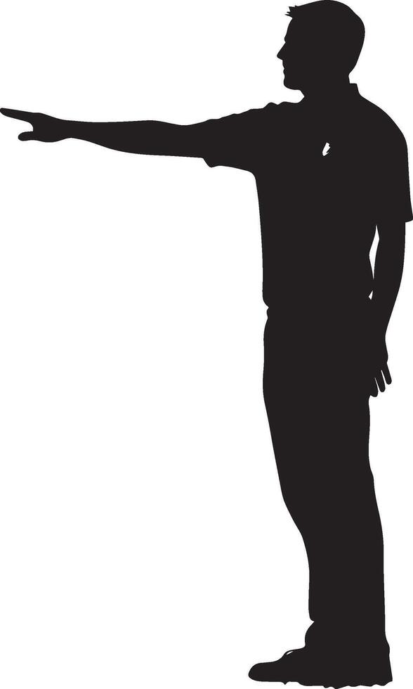 Referee Gesture Official signaling substitution with arm extended horizontally, black silhouette. vector