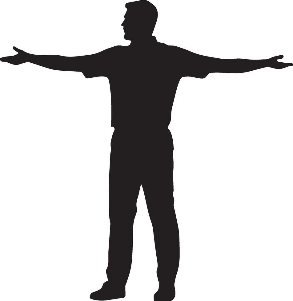Referee with one arm extended vertically, signaling a goal kick after the ball crosses the goal line, full-length silhouette . vector