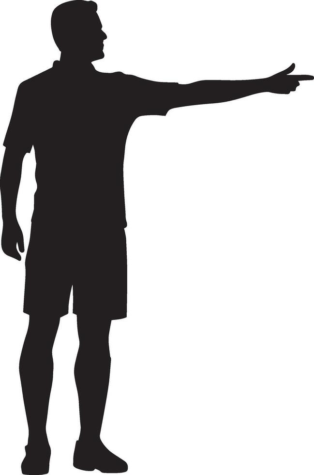 Substitution Call Referee with arm outstretched, signaling player change, silhouette illustration. vector