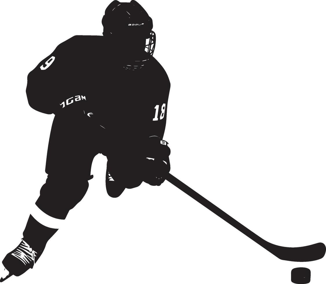 Defensive Block Player lowering body to block the puck, stick or body in position, black silhouette. vector