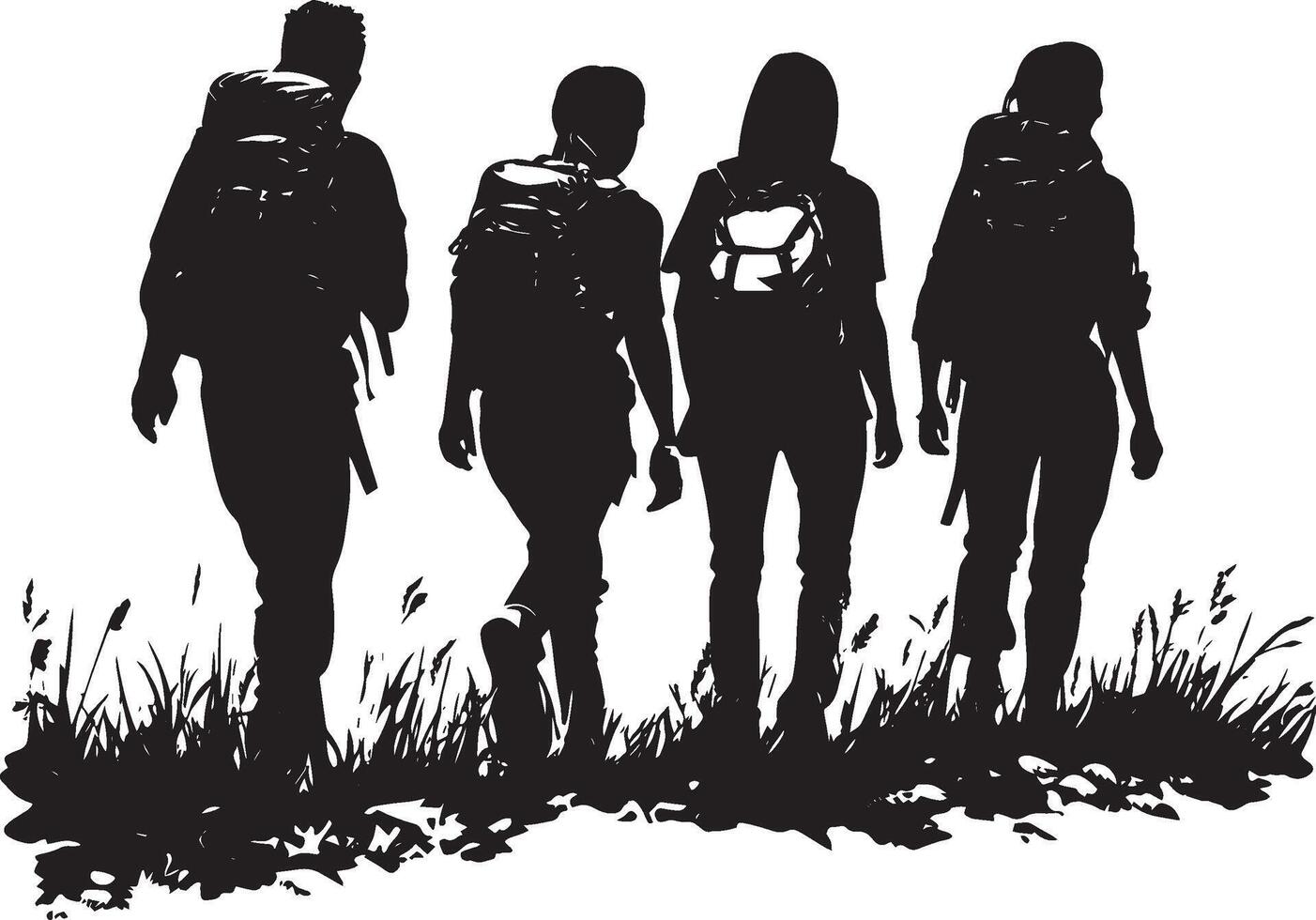 Group Hiking People walking together along a trail, vector