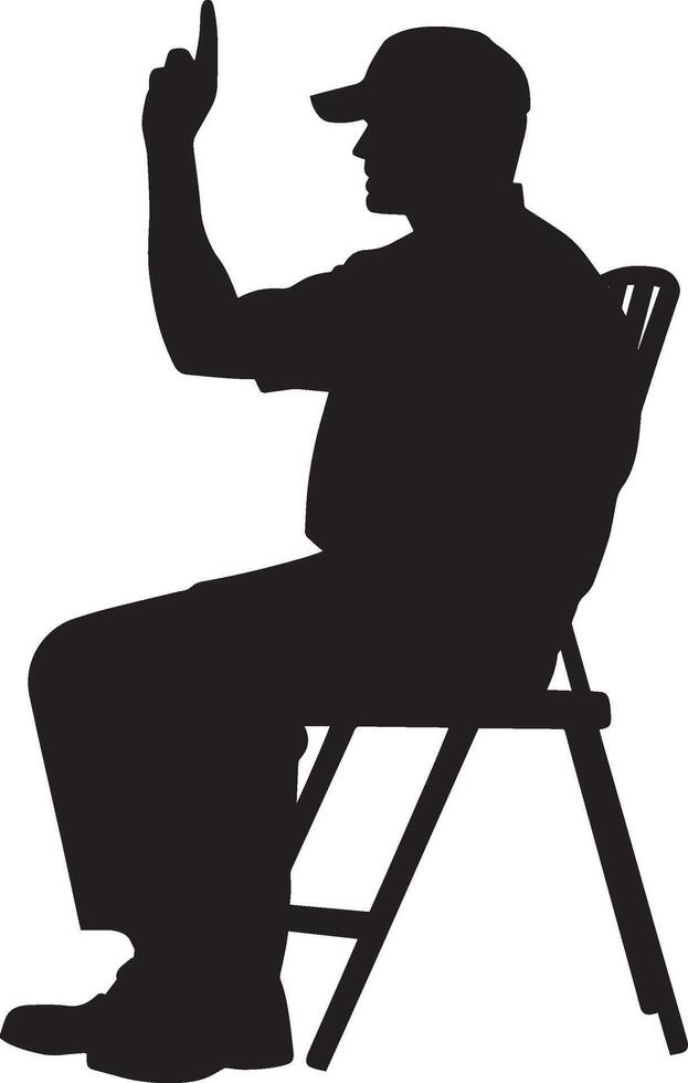 Umpire in the chair, one hand raised to signal the start of the next point, full-length silhouette . vector