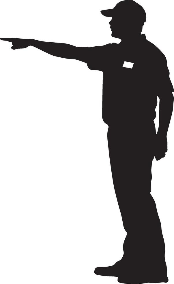 Line judge calling a shot, arm outstretched, focused expression, silhouette illustration. vector