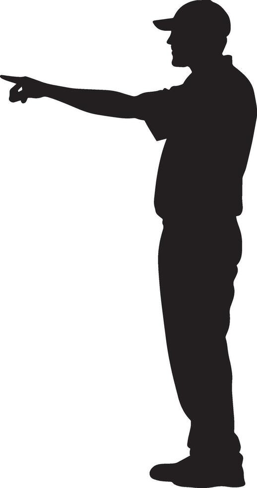 Line judge with arm raised, making a shot call, full-body silhouette. vector