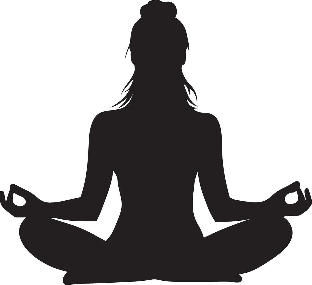 A person sitting in Easy Pose, cross-legged with hands on knees, calm and peaceful, full-length silhouette . vector