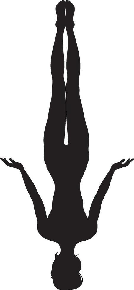 Headstand Pose Sirsasana Silhouette A person balancing on their head, with legs extended upwards and arms supporting the body. full length silhouette black illustration vector