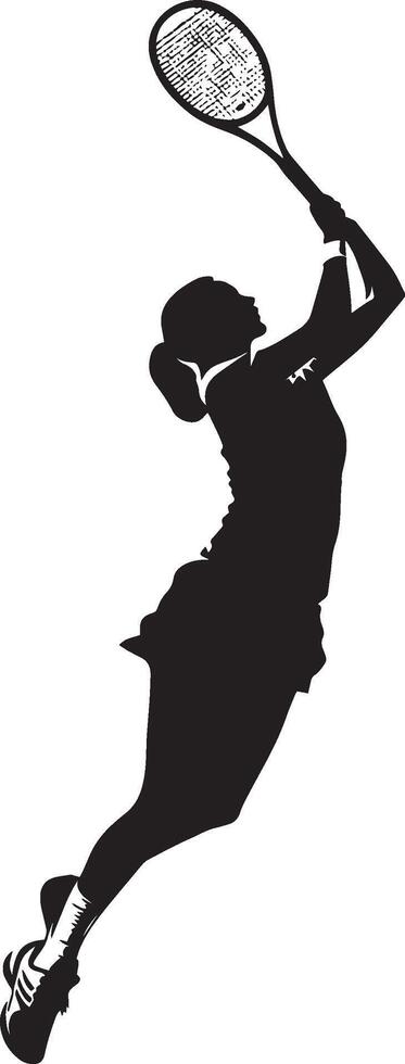 A player leaping to hit an overhead serve, arms and legs fully extended, full-length silhouette illustration. vector