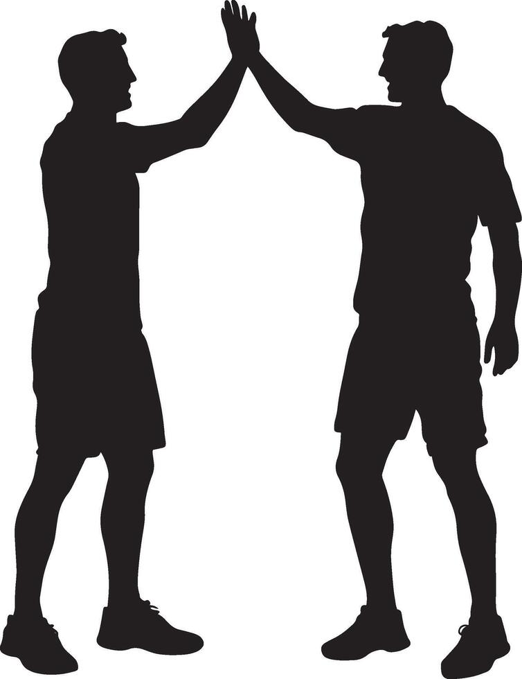 Two players sharing a high five after a match win, full-length silhouette . vector