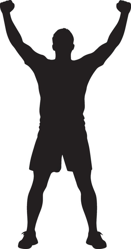 A player with arms raised in victory and a smile, full-length silhouette illustration. vector