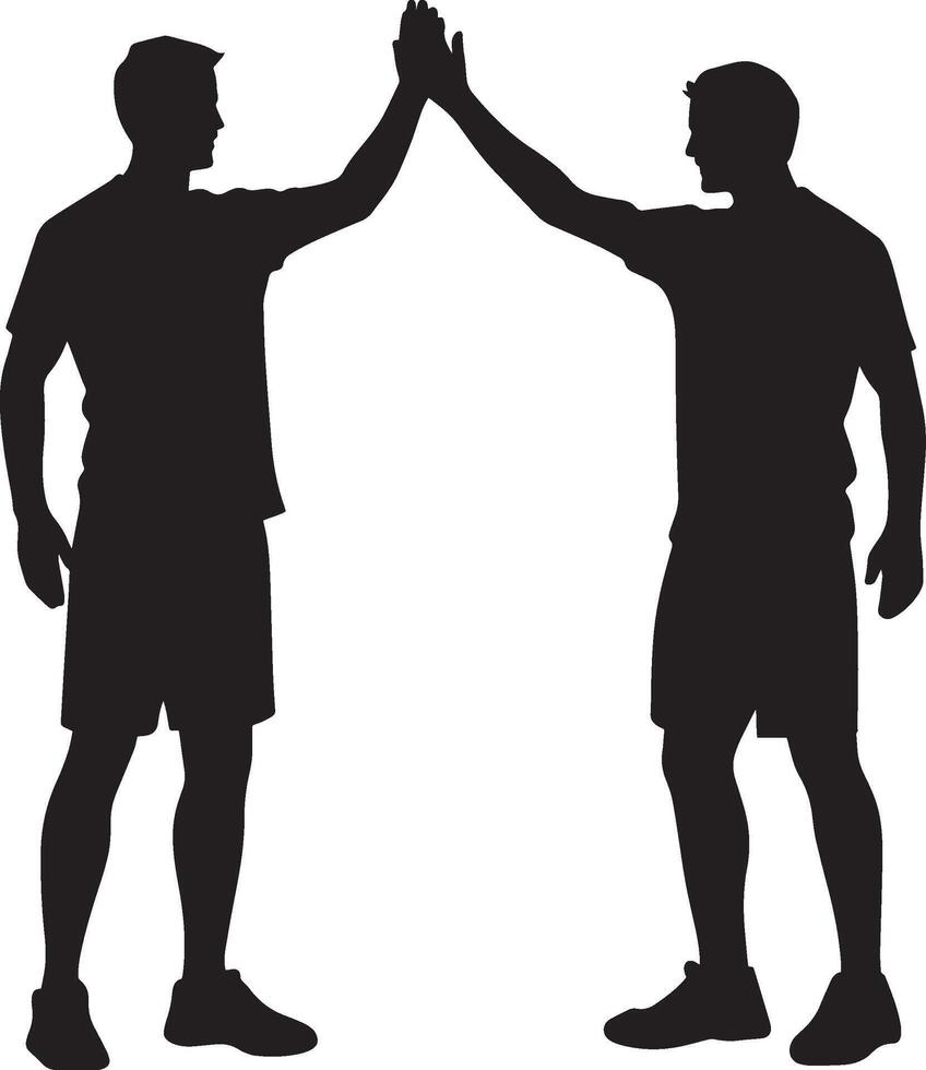 Players high-fiving after a successful shot, full-length silhouette . vector