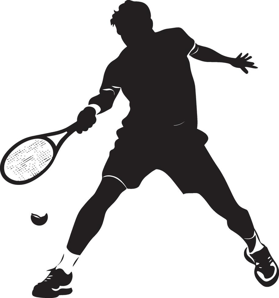 A player performing a backhand volley, extending the racket to intercept the ball, full-length silhouette . vector