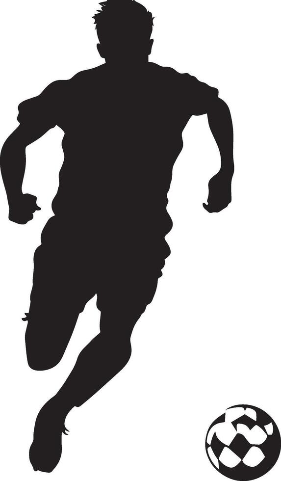Running with the Ball Silhouette A player sprinting down the field, ball controlled at their feet, looking to advance past defenders. full length silhouette black illustration vector
