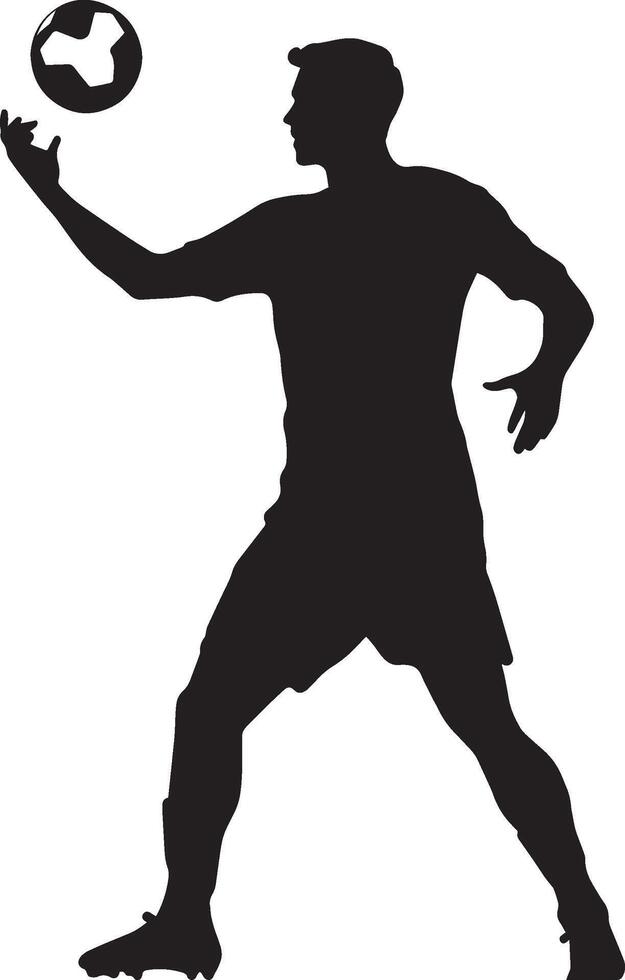 Throw-In Silhouette A player standing with both hands on the ball, preparing to throw the ball back into play from the sideline. full length silhouette black illustration vector