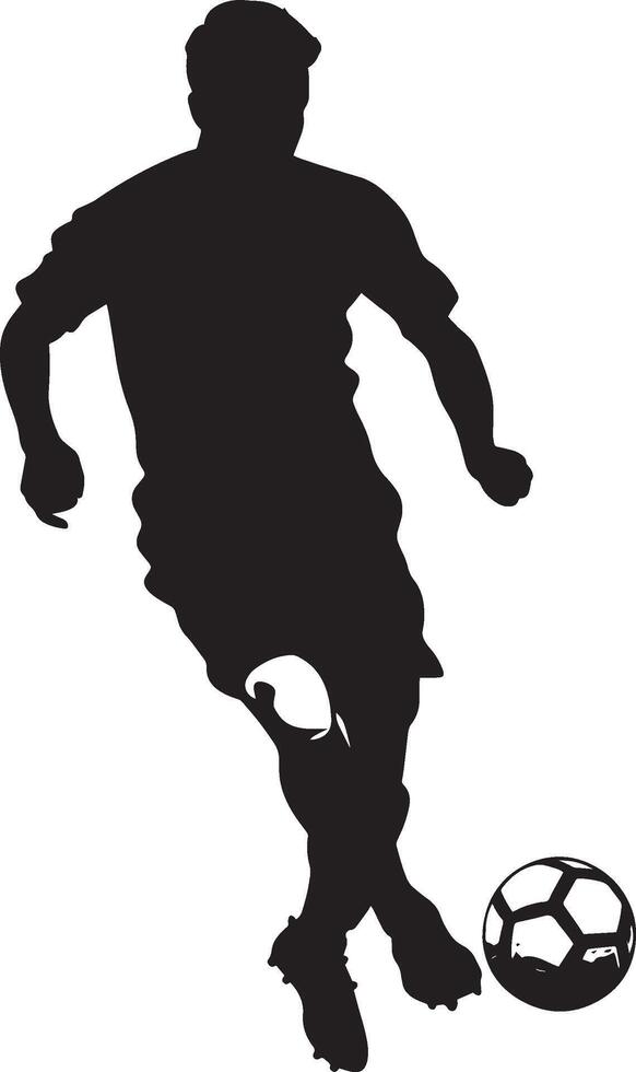 A player sending a through ball, threading it between defenders to a teammate, full-length silhouette . vector