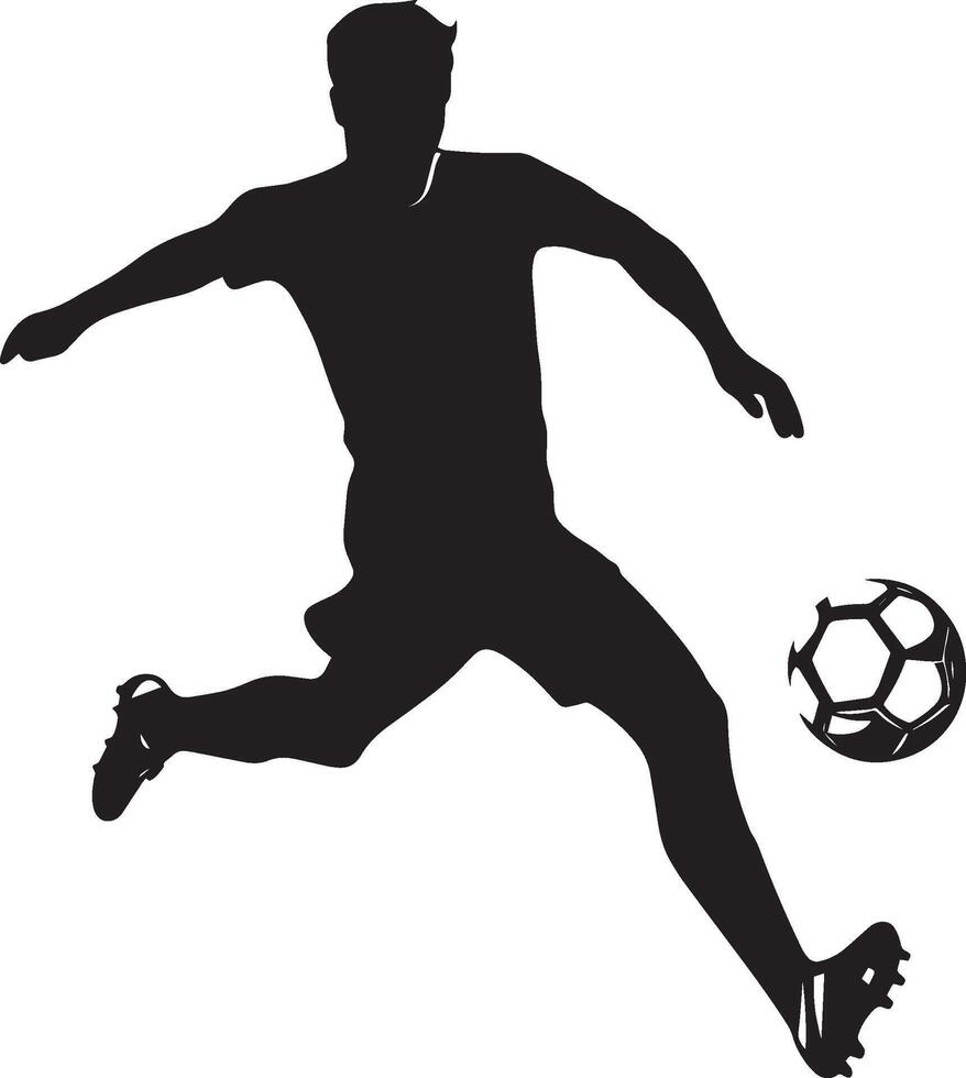Ball Trap Silhouette A player using their foot, thigh, or chest to cushion and control the ball after it passed to them. full length silhouette black illustration vector