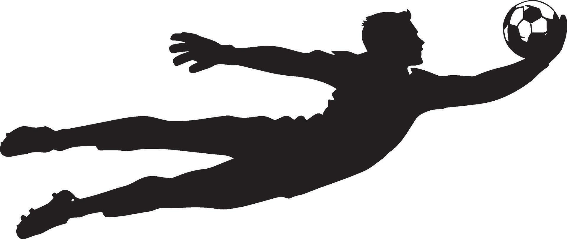 Goalkeeper Dive Silhouette A goalkeeper diving sideways to block or catch the ball, arms outstretched. full length silhouette black illustration vector
