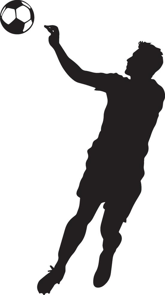 A player delicately chipping the ball over the goalkeepers head, lifting it high into the air, full-length silhouette . vector