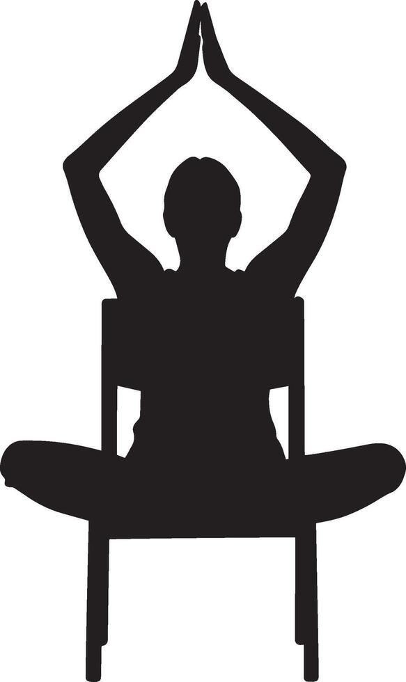 Chair Pose Utkatasana Silhouette A person sitting back as if on a chair, knees bent deeply, arms raised overhead. full length silhouette black illustration vector