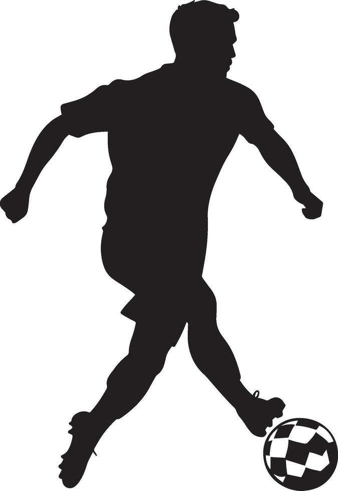 A player moving forward to intercept a pass, stopping the ball with their foot or chest, full-length silhouette illustration. vector