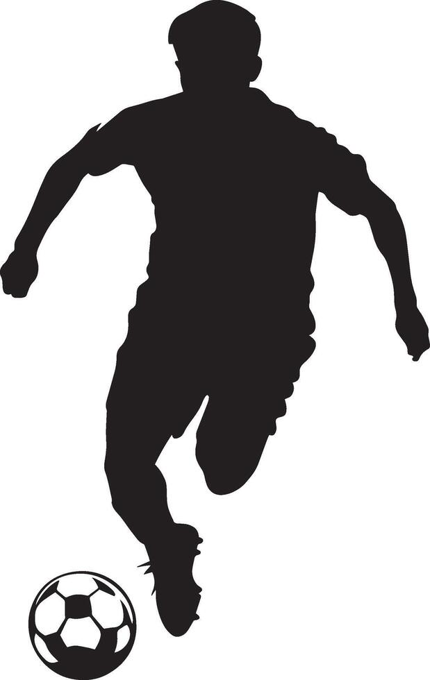 A player executing a pivot, turning on one foot to change direction and maintain control of the ball, full-length silhouette illustration. vector